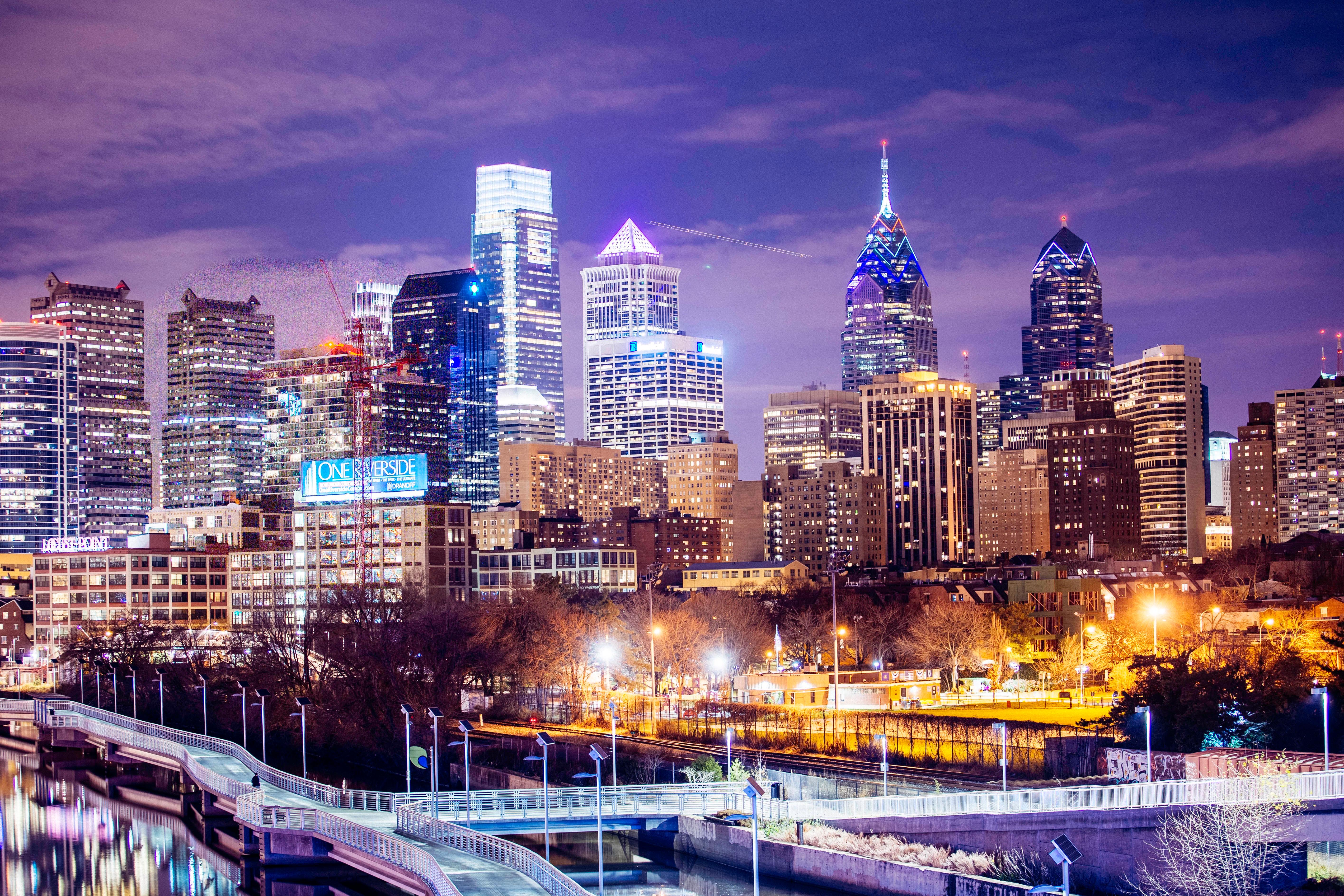 Download Philadelphia Skyline At Night Wallpaper, HD Backgrounds