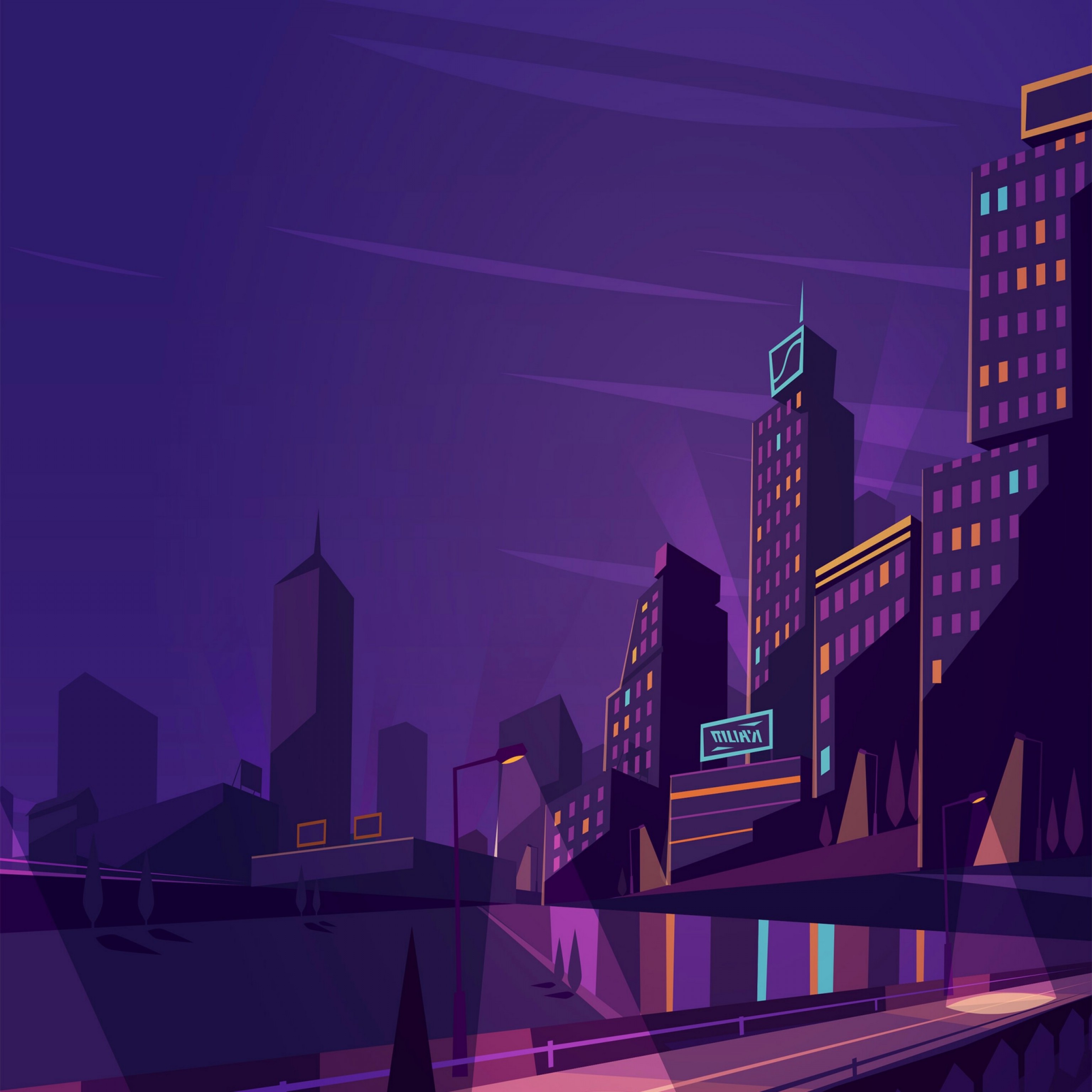 Download Vector Desktop Wallpaper - Night City Urban Cartoon Background