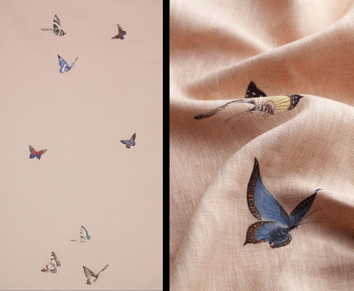 'butterflies' In Icarus Design Colours On Pink Linen - De Gournay Fabrics , HD Wallpaper & Backgrounds