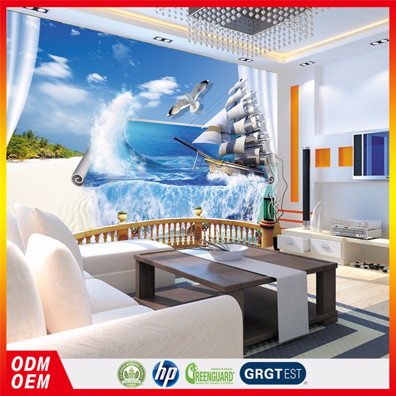 3d Papel Pintado Murales 3d Mar Azul Con Barco Wallpaper - Wallpaper ...